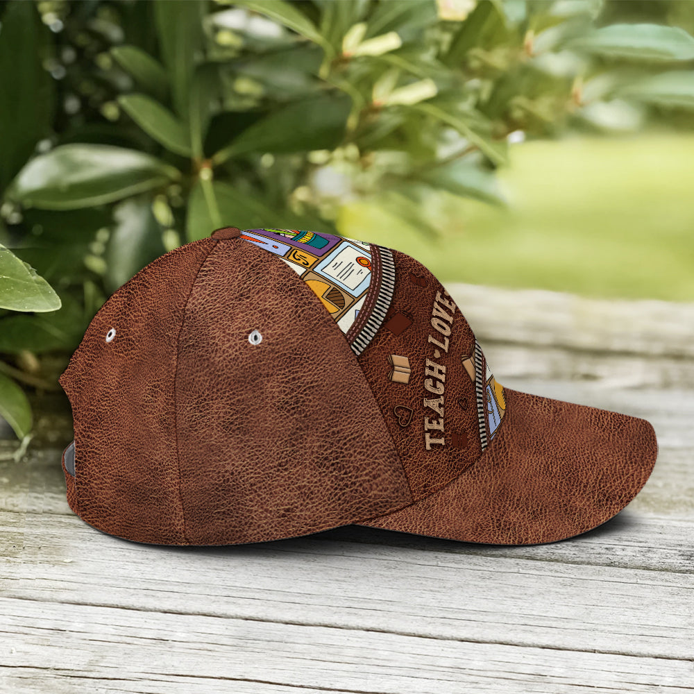Teach Love Inspire Classic Leather Subjects Art Style Baseball Cap Trucker Hats Custom Hats Gifts For Men & Women