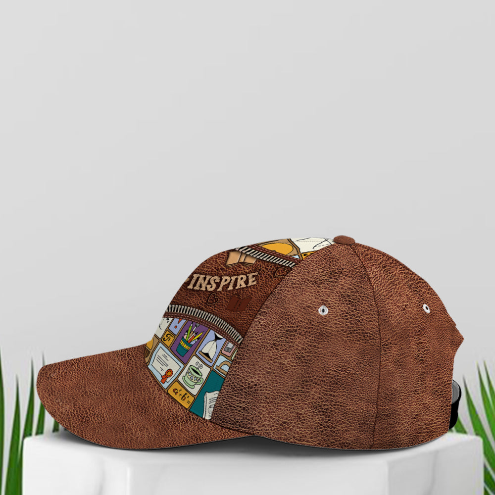 Teach Love Inspire Classic Leather Subjects Art Style Baseball Cap Trucker Hats Custom Hats Gifts For Men & Women