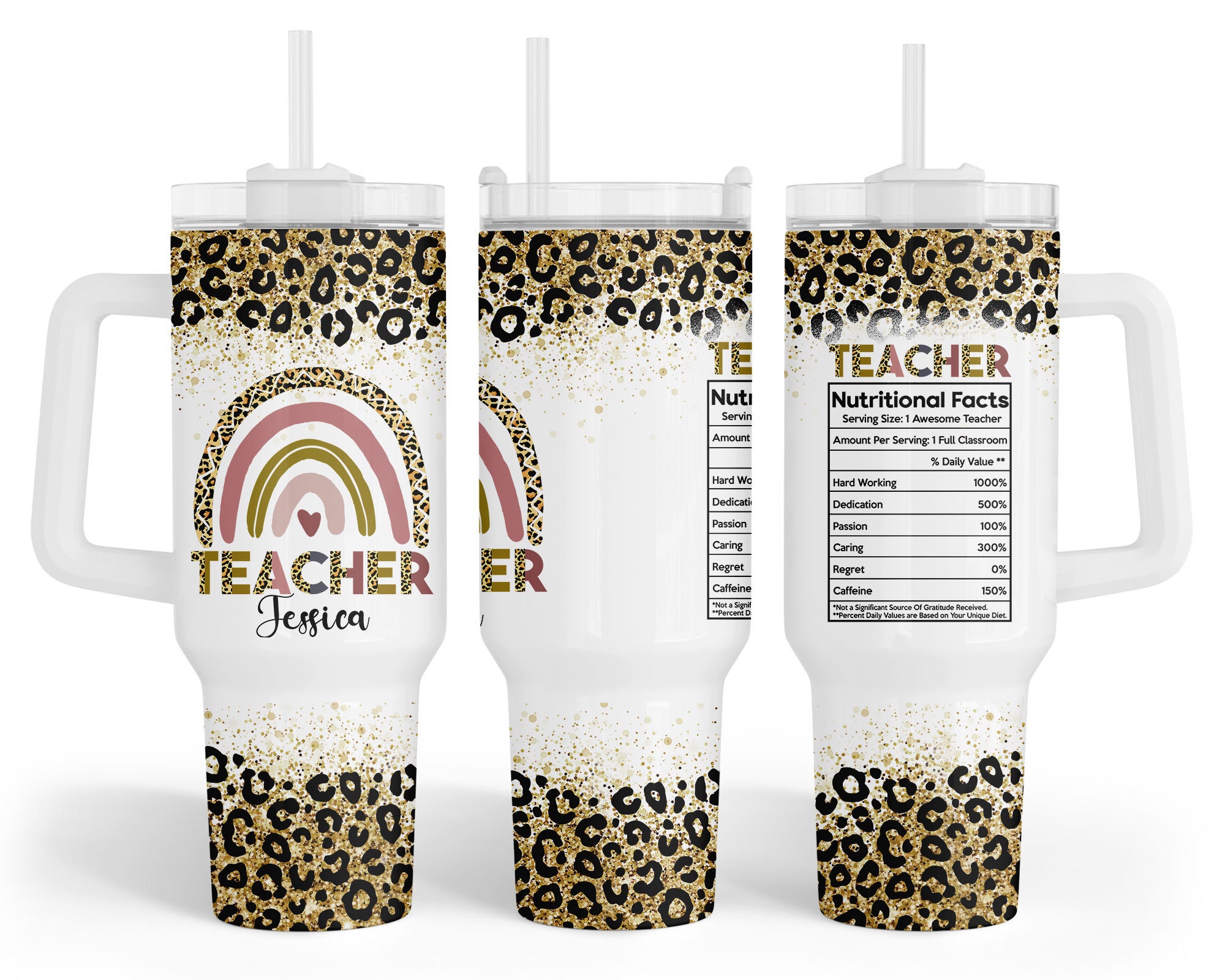 Teacher Appreciation Glitter Leopard Print Custom Stanley Cup 40 oz 30 oz Tumbler With HandleTVC2301960 - Image 2