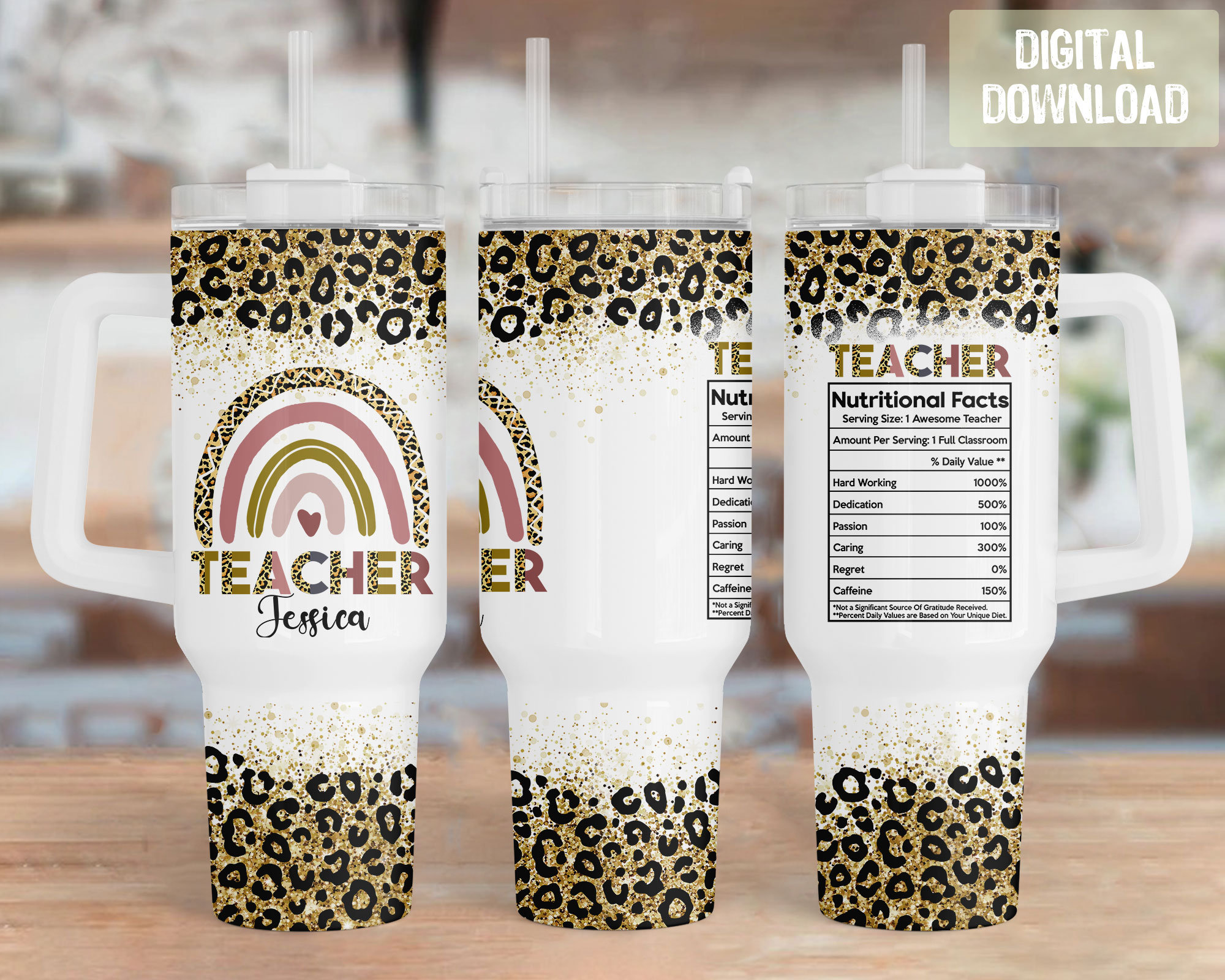 Teacher Appreciation Glitter Leopard Print Custom Stanley Cup 40 oz 30 oz Tumbler With HandleTVC2301960