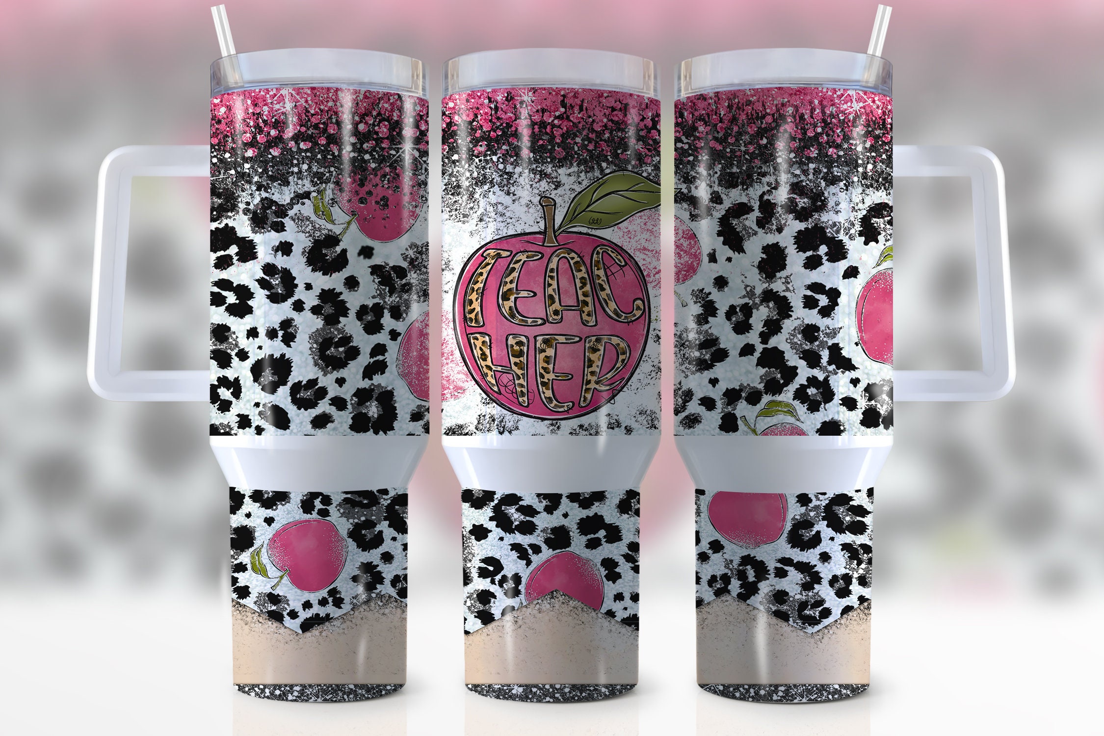 Teacher Glitter Leopard Print Custom Stanley Cup 40 oz 30 oz Tumbler With HandleTVC2301952