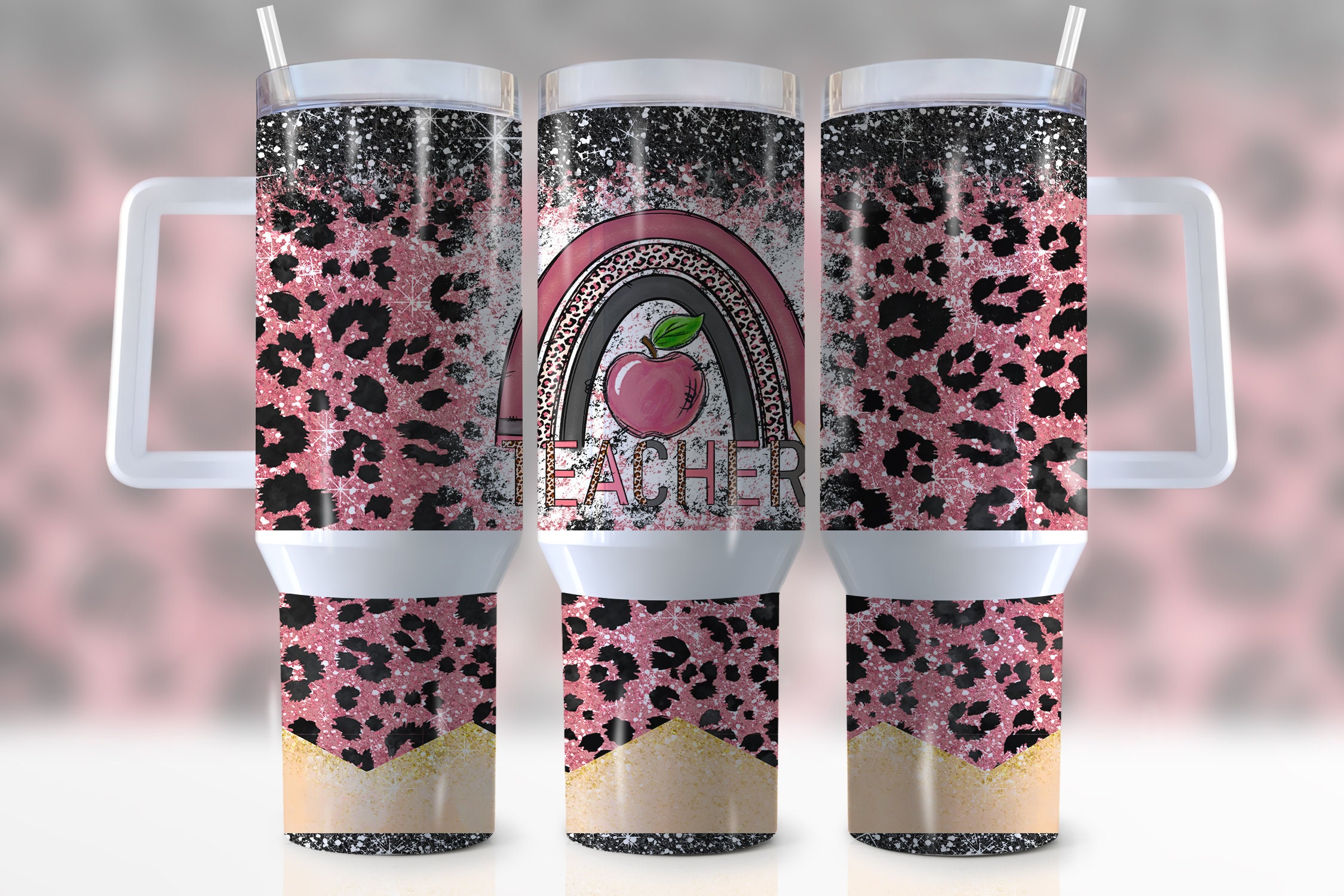 Teacher Glitter Leopard Print Custom Stanley Cup 40 oz 30 oz Tumbler With HandleTVC2301952