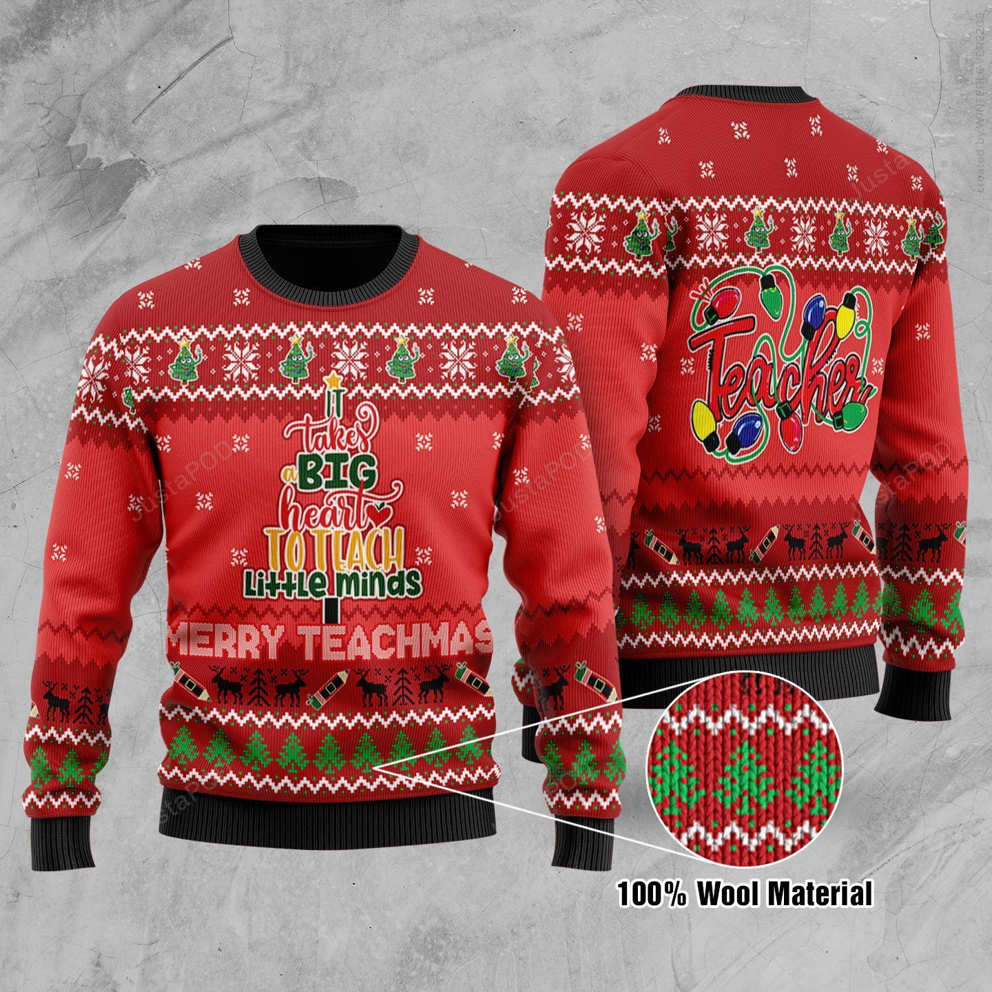 Teacher Merry Teachmas It Takes A Big Heart To Teach Little Minds Ugly Christmas Sweater Adult 3D Funny Matching for family