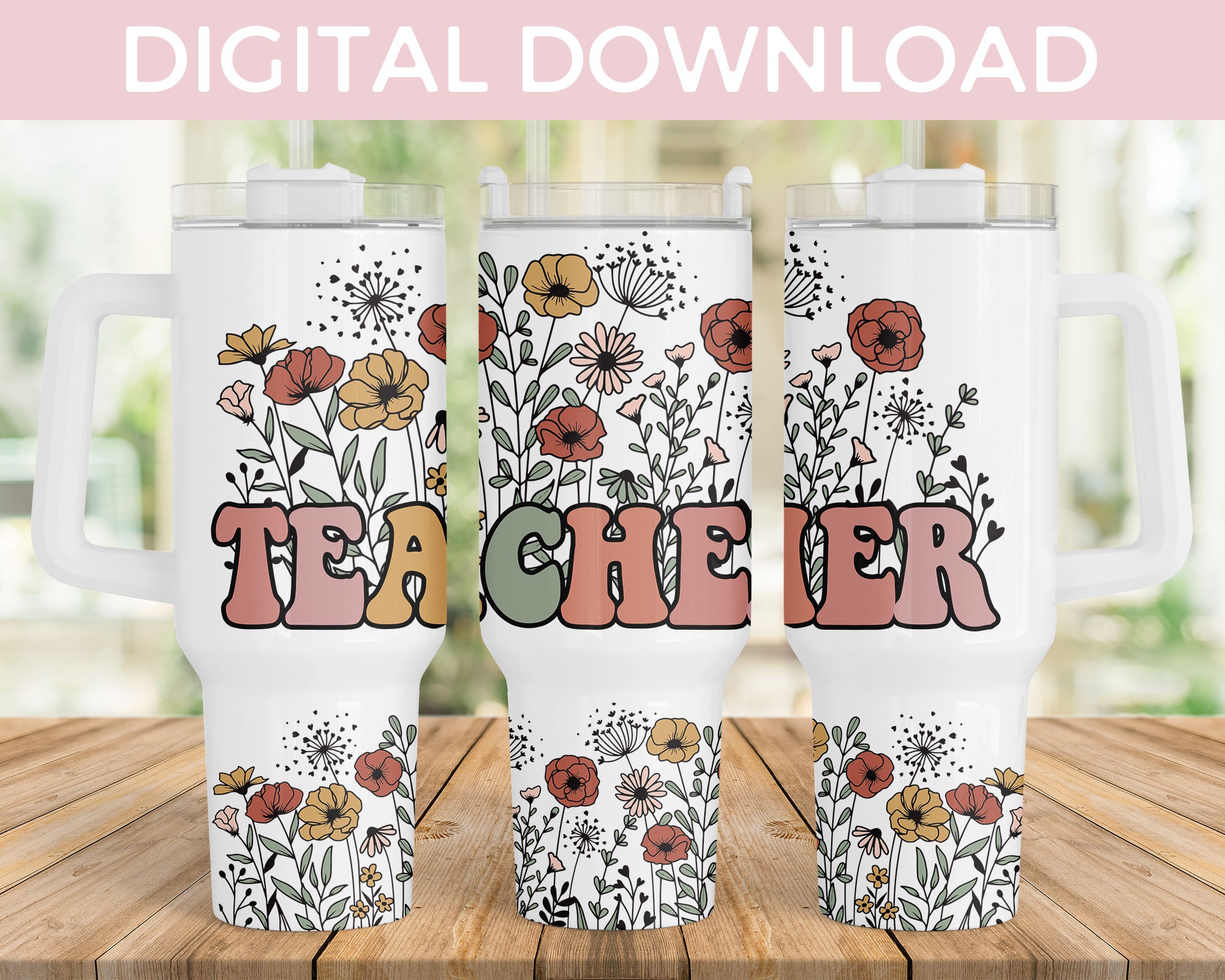 Teacher Retro Wildflowers Custom Stanley Cup 40 oz 30 oz Tumbler With HandleTVC2301957