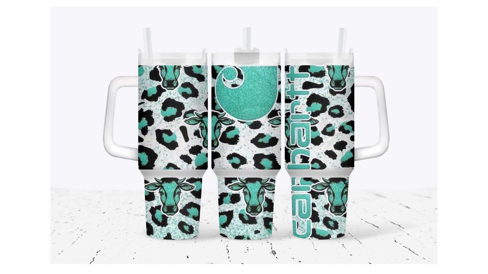 Teal Cow Print Custom Stanley Cup 40 oz 30 oz Tumbler With HandleTVC2301932