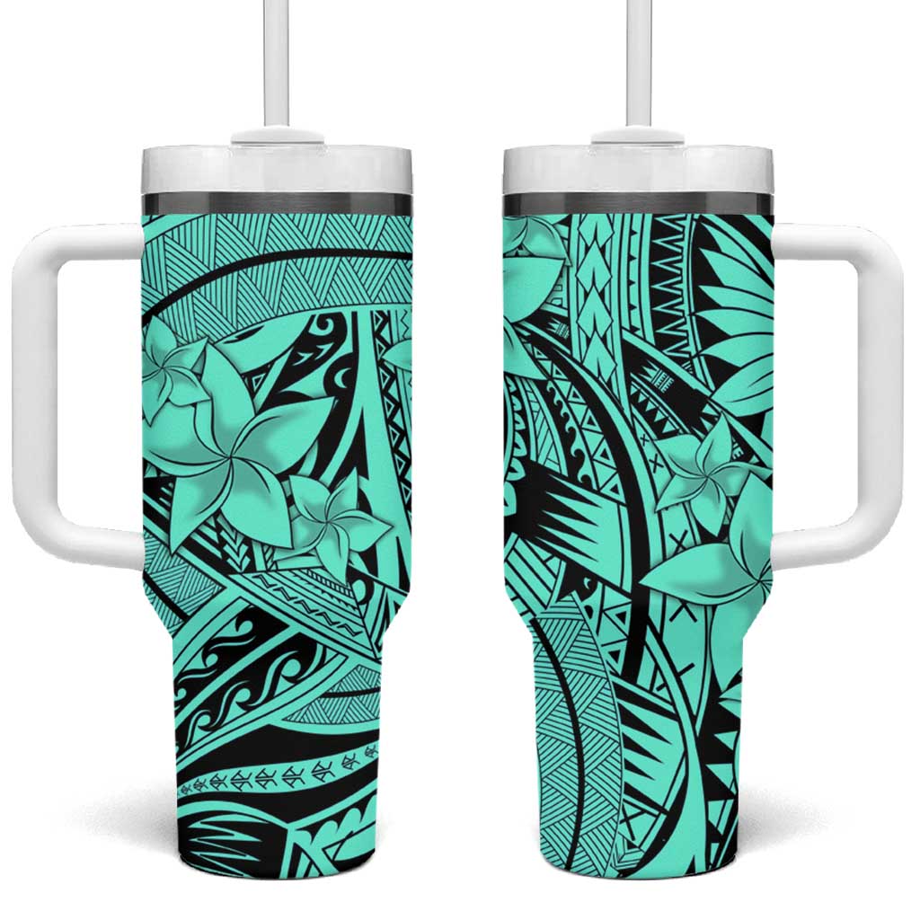 Teal Pacific Flowers Tribal Polynesian Custom Stanley Cup 40 oz 30 oz Tumbler With HandleTVC2301395