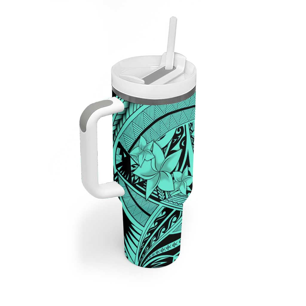 Teal Pacific Flowers Tribal Polynesian Custom Stanley Cup 40 oz 30 oz Tumbler With HandleTVC2301395 - Image 2