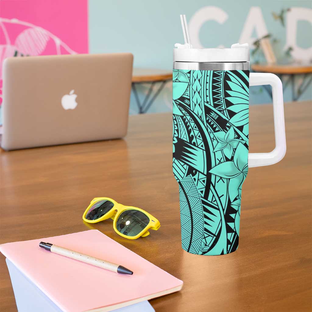 Teal Pacific Flowers Tribal Polynesian Custom Stanley Cup 40 oz 30 oz Tumbler With HandleTVC2301395 - Image 5