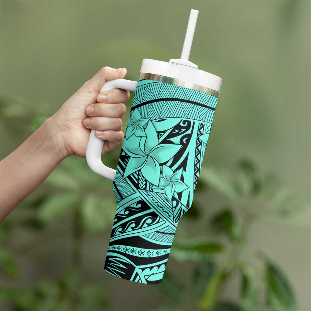 Teal Pacific Flowers Tribal Polynesian Custom Stanley Cup 40 oz 30 oz Tumbler With HandleTVC2301395 - Image 3