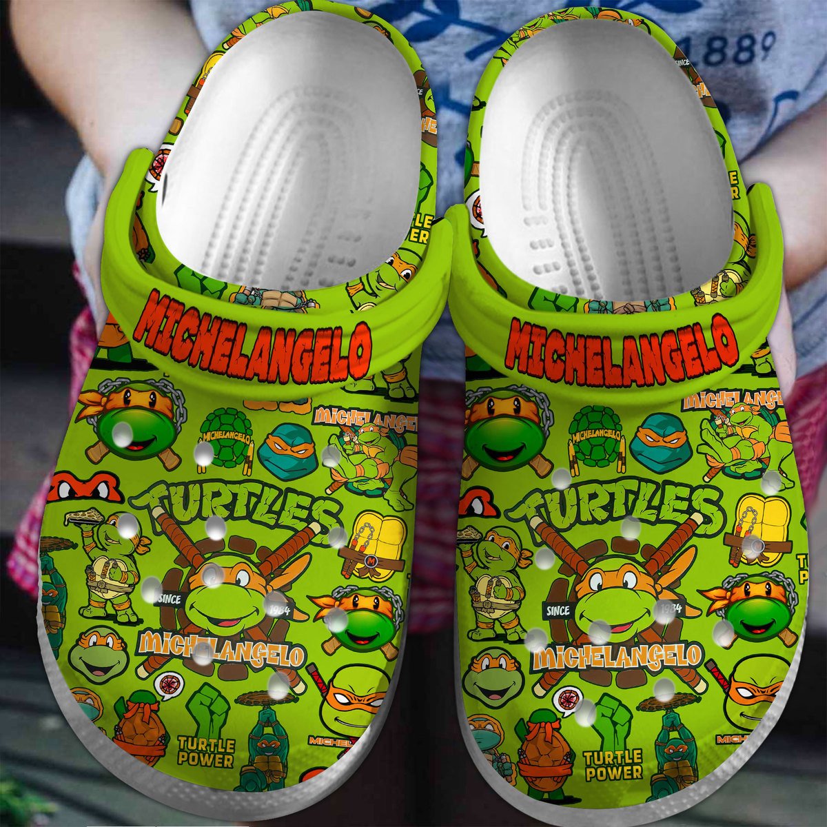 Teenage Mutant Ninja Turtles (MICHELANGELO) Cartoon Crocs Crocband Clogs Shoes For Men Women and Kids