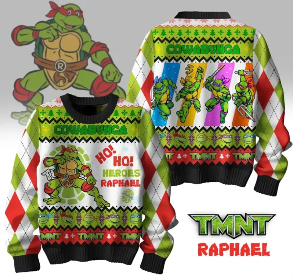 Teenage Mutant Ninja Turtles Ho Ho Heroes Raphael 2025 Christmas Ugly Sweater