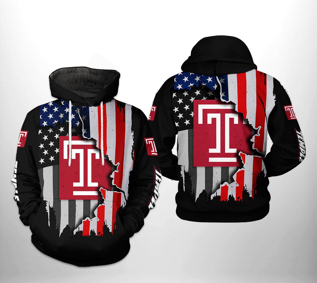 Temple Owls NCAA US Flag 3D All Over Print Hoodie, Zip Hoodie