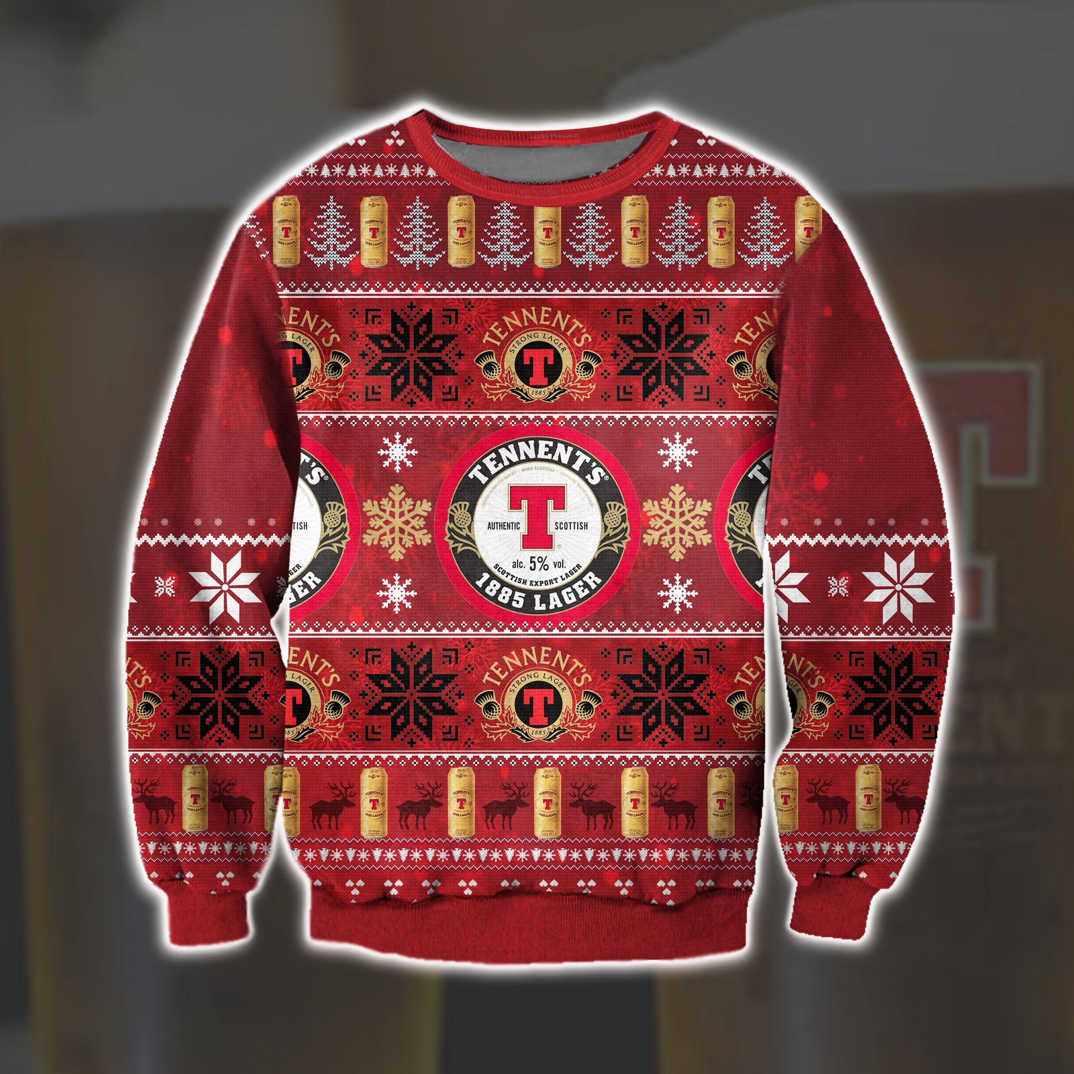 Tennent'S 1885 Lager Beer Ugly Christmas Sweater Adult 3D Funny Matching for family