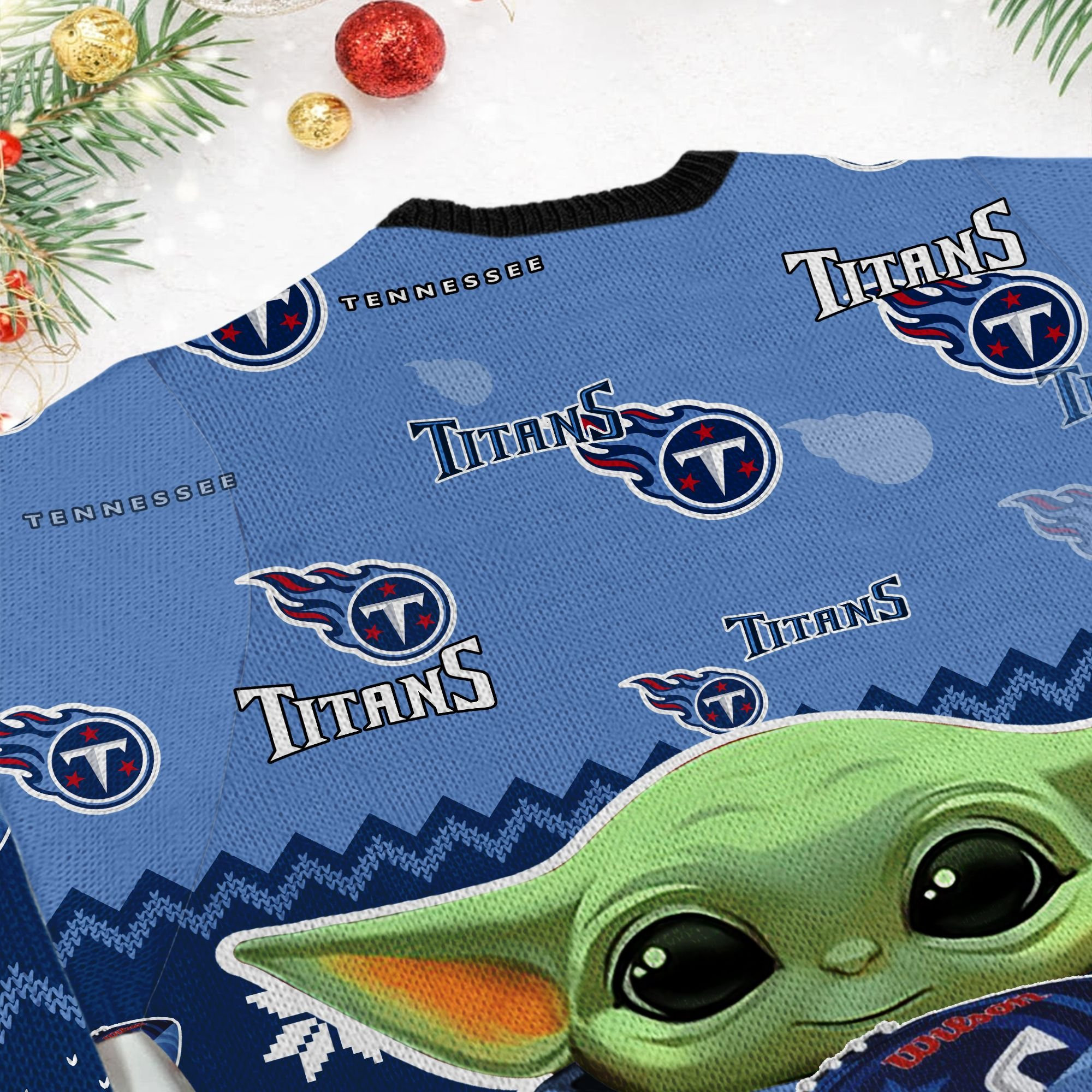 Tennessee Titans Baby Yoda Shirt For American Football Fans Ugly Christmas Sweater Adult 3D Funny Matching for family - Image 6