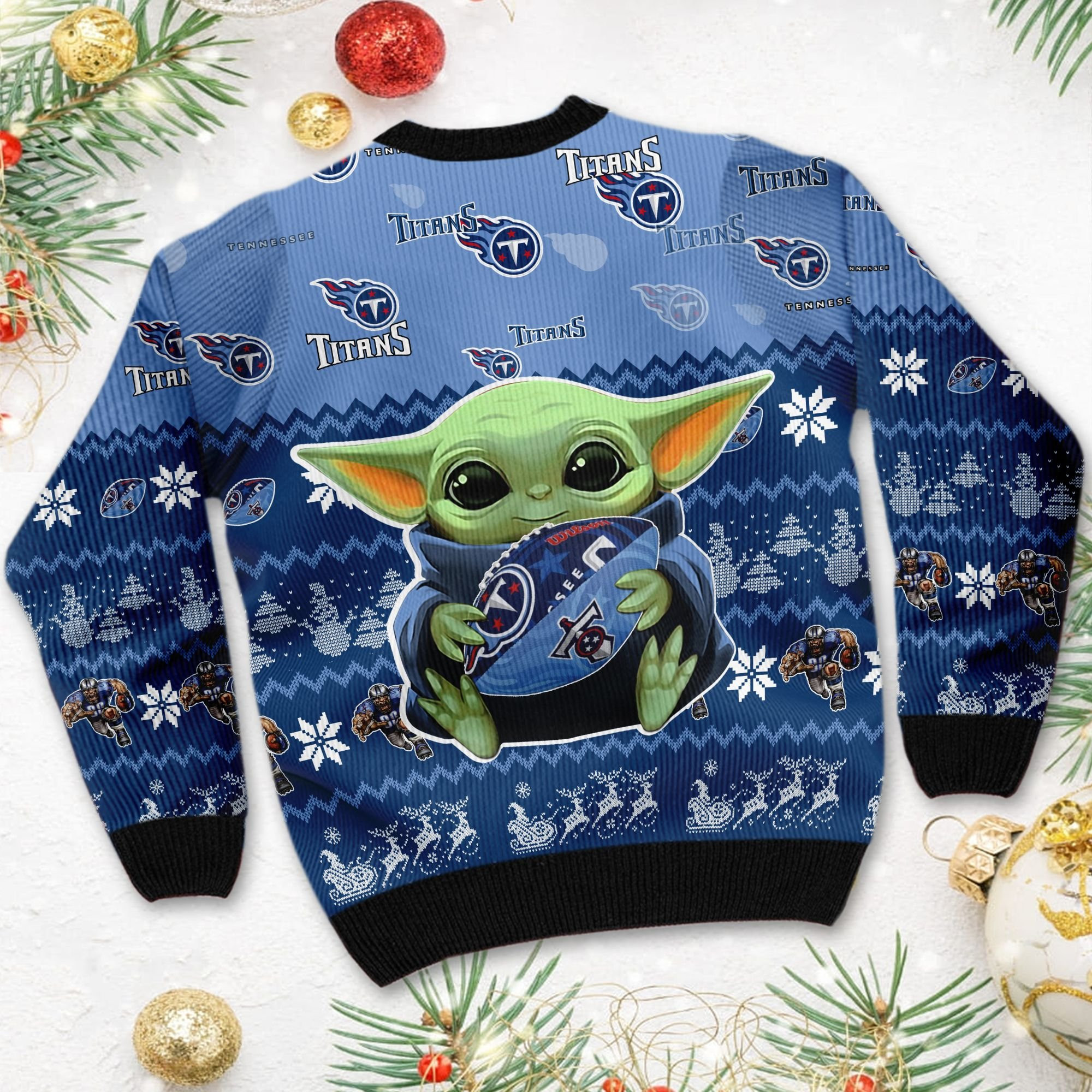 Tennessee Titans Baby Yoda Shirt For American Football Fans Ugly Christmas Sweater Adult 3D Funny Matching for family - Image 4