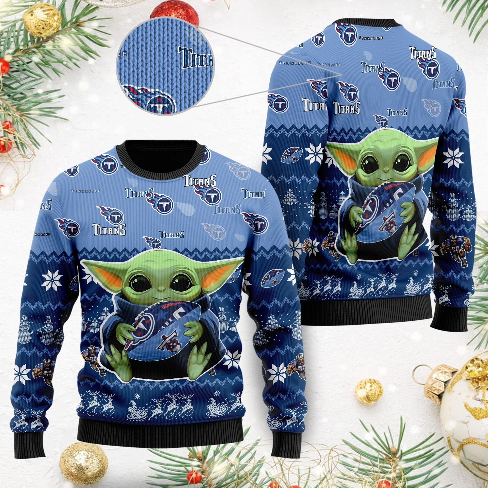 Tennessee Titans Baby Yoda Ugly Christmas Sweater Adult 3D Funny Matching for family