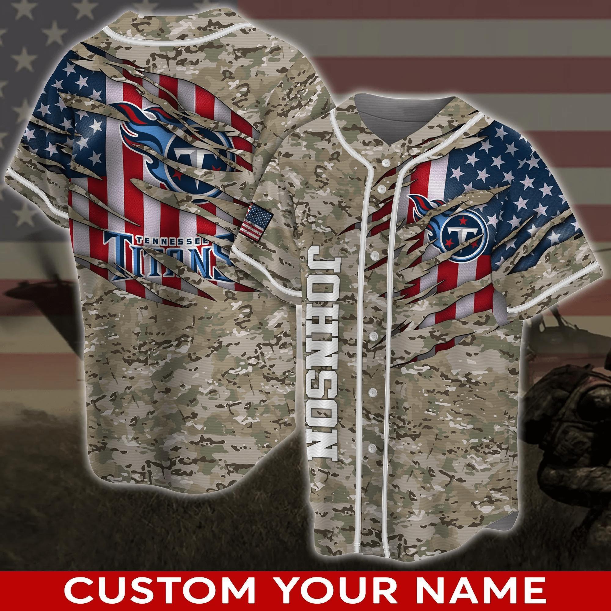 Tennessee Titans Camo Us Flag Baseball Jersey Shirt With Your Name