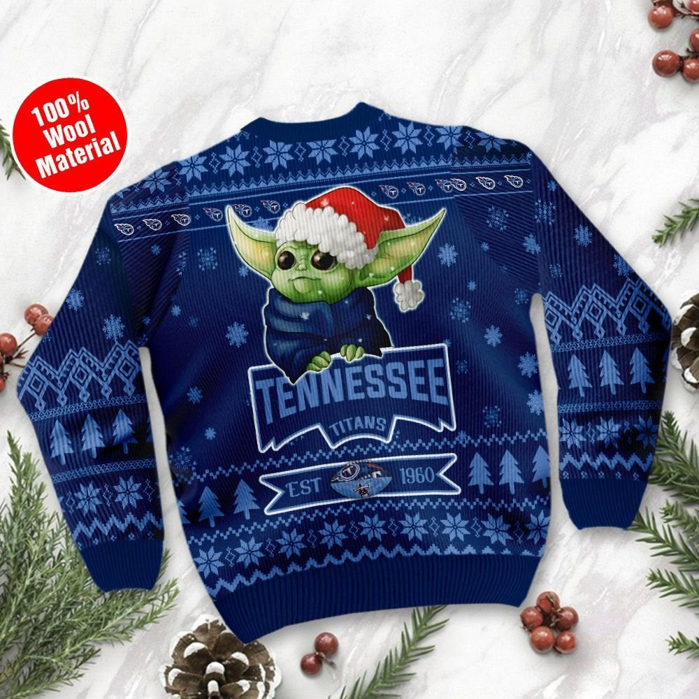 Tennessee Titans Cute Baby Yoda Grogu Holiday Party Ugly Christmas Sweater Adult 3D Funny Matching for family - Image 3
