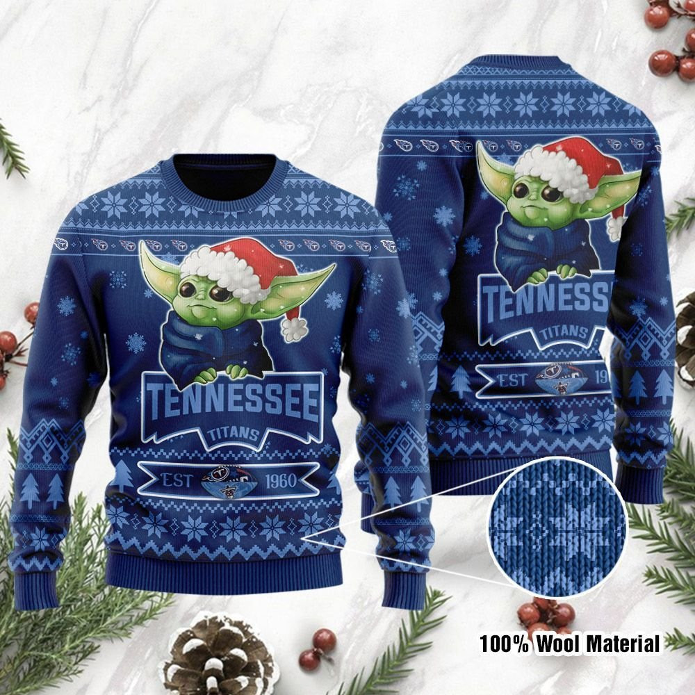 Tennessee Titans Cute Baby Yoda Grogu Ugly Christmas Sweater Adult 3D Funny Matching for family