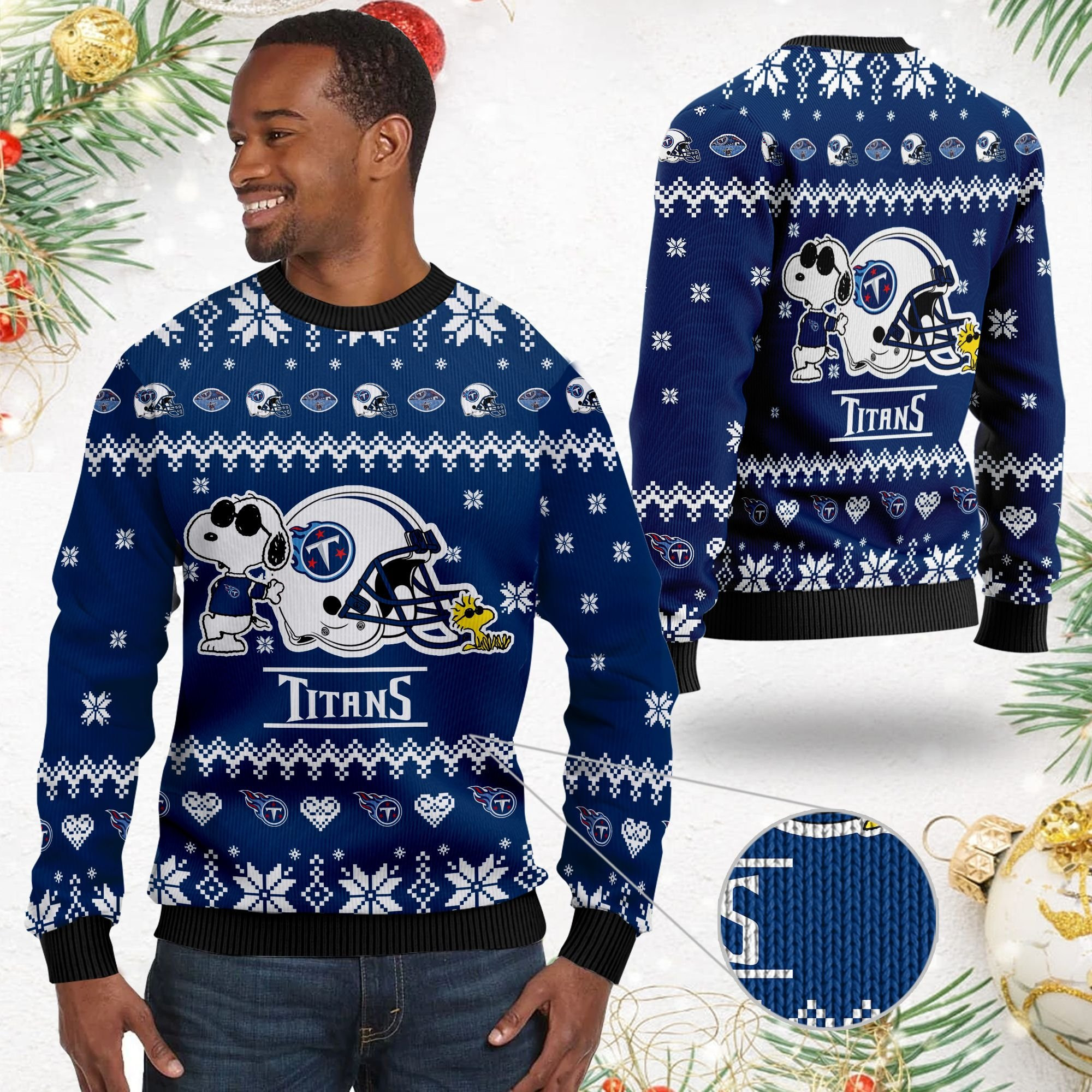 Tennessee Titans Cute The Snoopy Show Football Helmet 3D All Over Print Ugly Christmas Sweater Adult 3D Funny Matching for family - Image 2