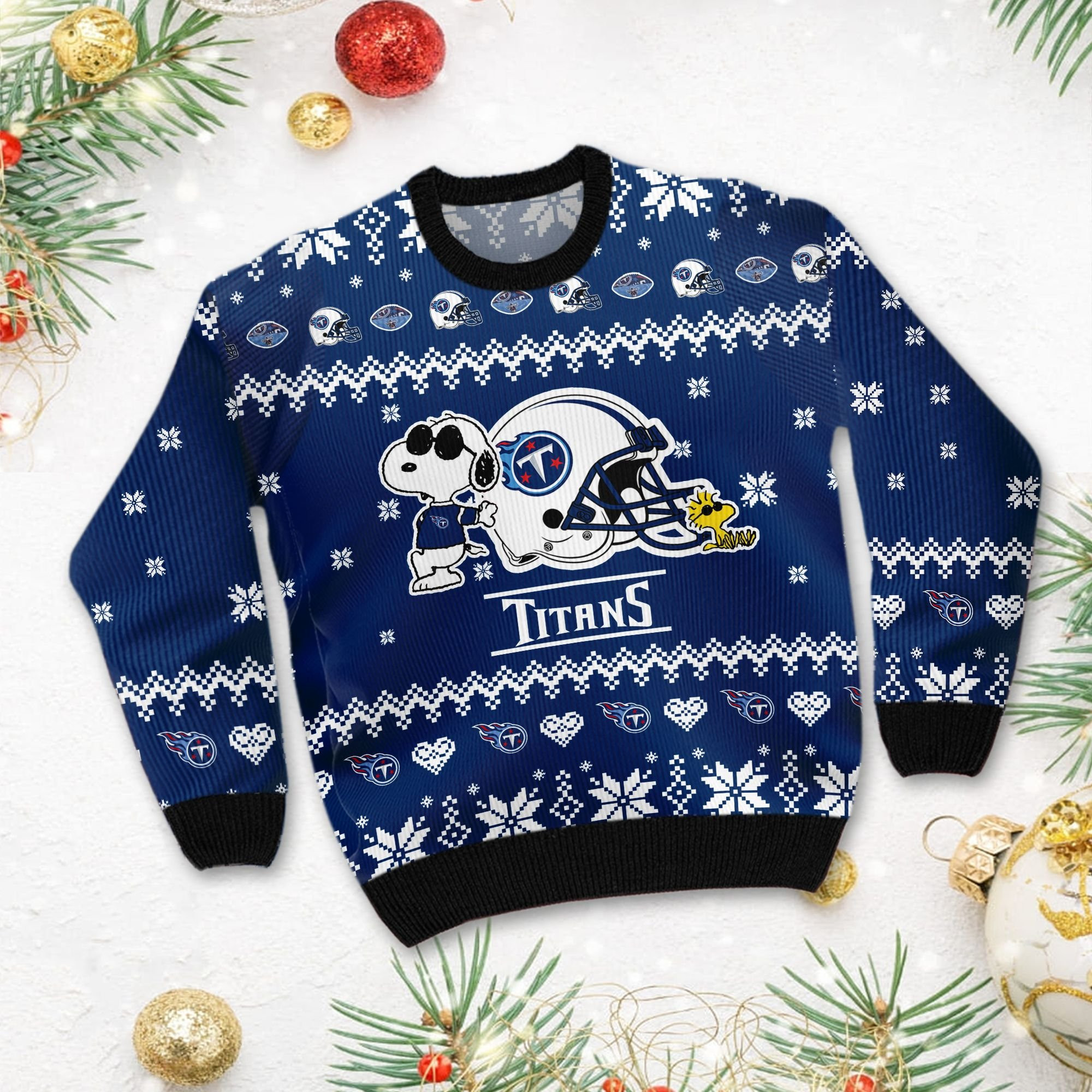 Tennessee Titans Cute The Snoopy Show Football Helmet 3D All Over Print Ugly Christmas Sweater Adult 3D Funny Matching for family - Image 3