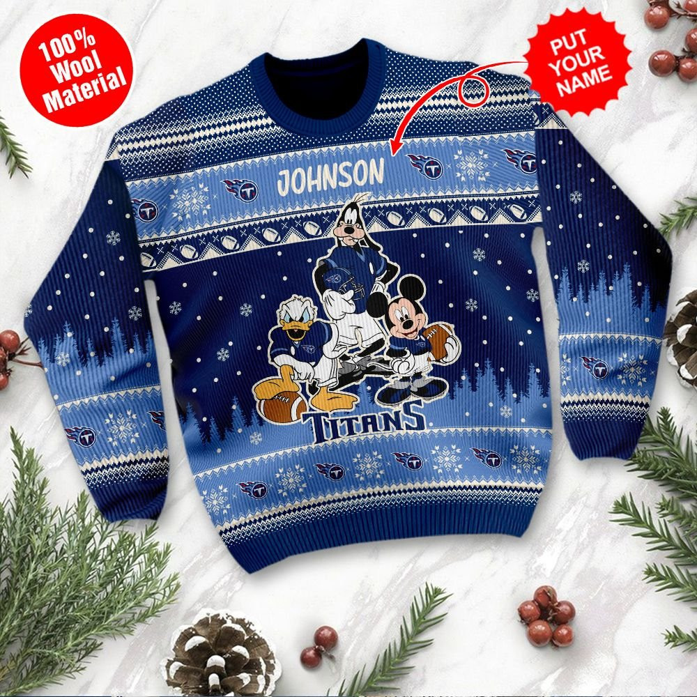 Tennessee Titans Disney Donald Duck Mickey Mouse Goofy Personalized Ugly Christmas Sweater Adult 3D Funny Matching for family - Image 2