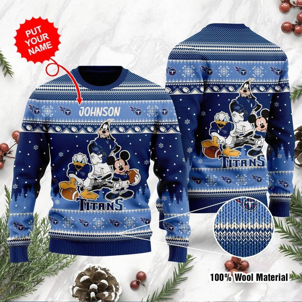 Tennessee Titans Disney Donald Duck Mickey Mouse Goofy Personalized Ugly Christmas Sweater Adult 3D Funny Matching for family