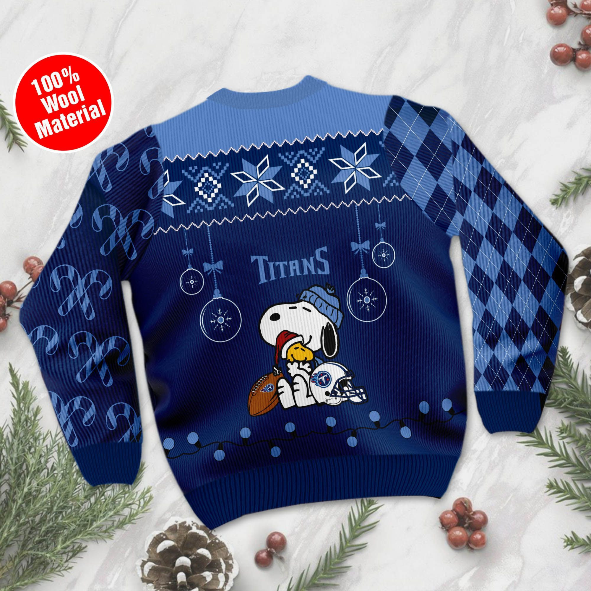 Tennessee Titans Funny Charlie Brown Peanuts Snoopy Ugly Christmas Sweater Adult 3D Funny Matching for family - Image 2
