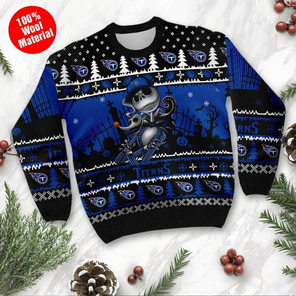 Tennessee Titans Jack Skellington Halloween Ugly Christmas Sweater Adult 3D Funny Matching for family - Image 2