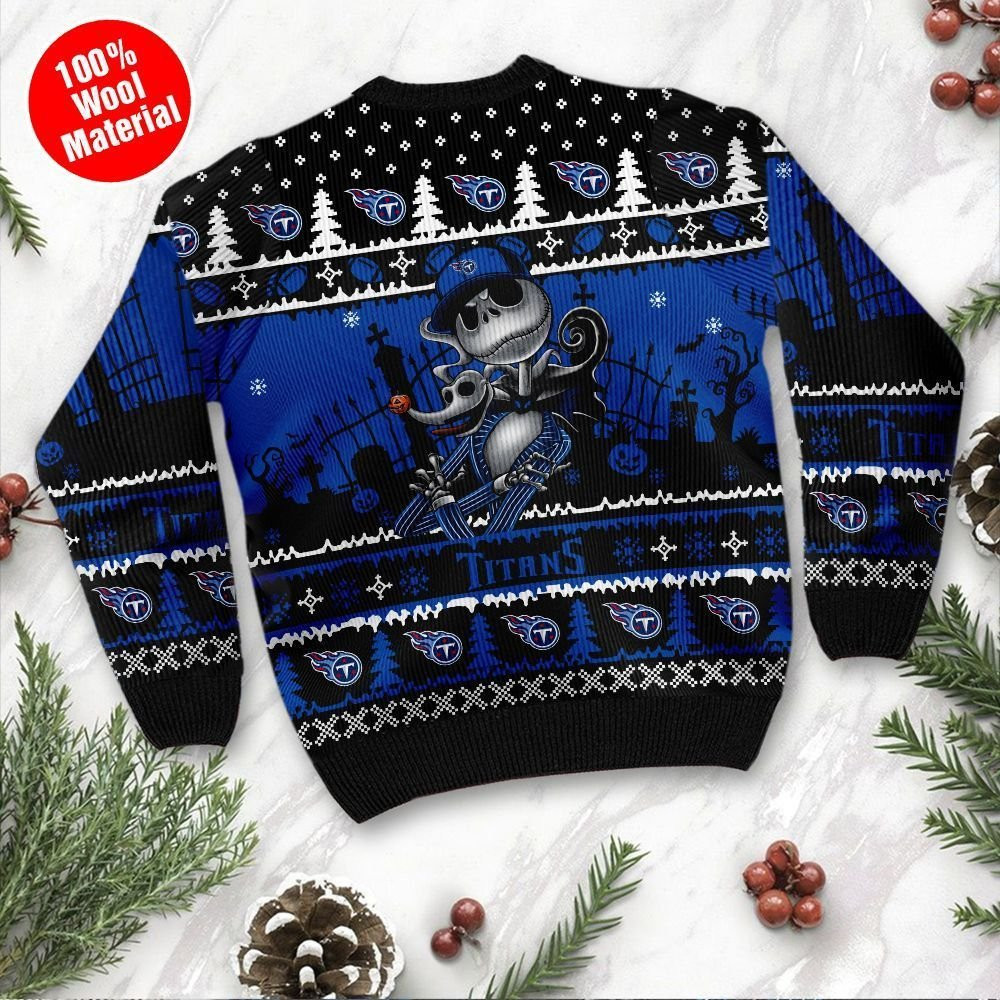 Tennessee Titans Jack Skellington Halloween Ugly Christmas Sweater Adult 3D Funny Matching for family - Image 3