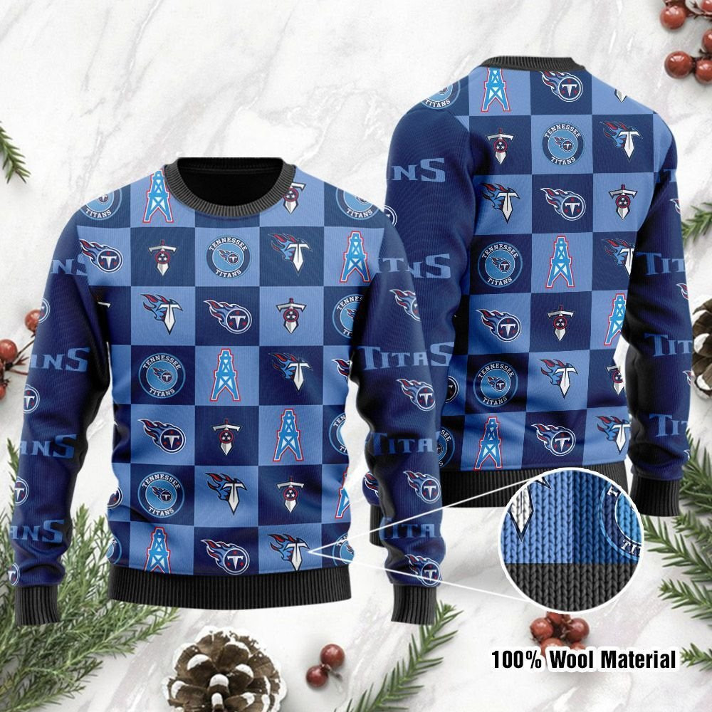 Tennessee Titans Logo Checkered Flannel Design Ugly Christmas Sweater Adult 3D Funny Matching for family