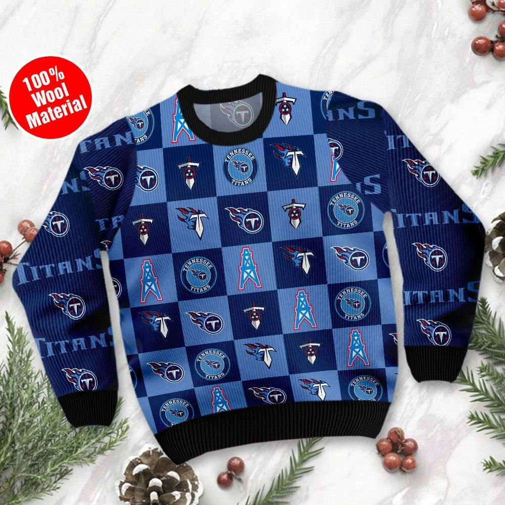 Tennessee Titans Logo Checkered Flannel Ugly Christmas Sweater Adult 3D Funny Matching for family - Image 2