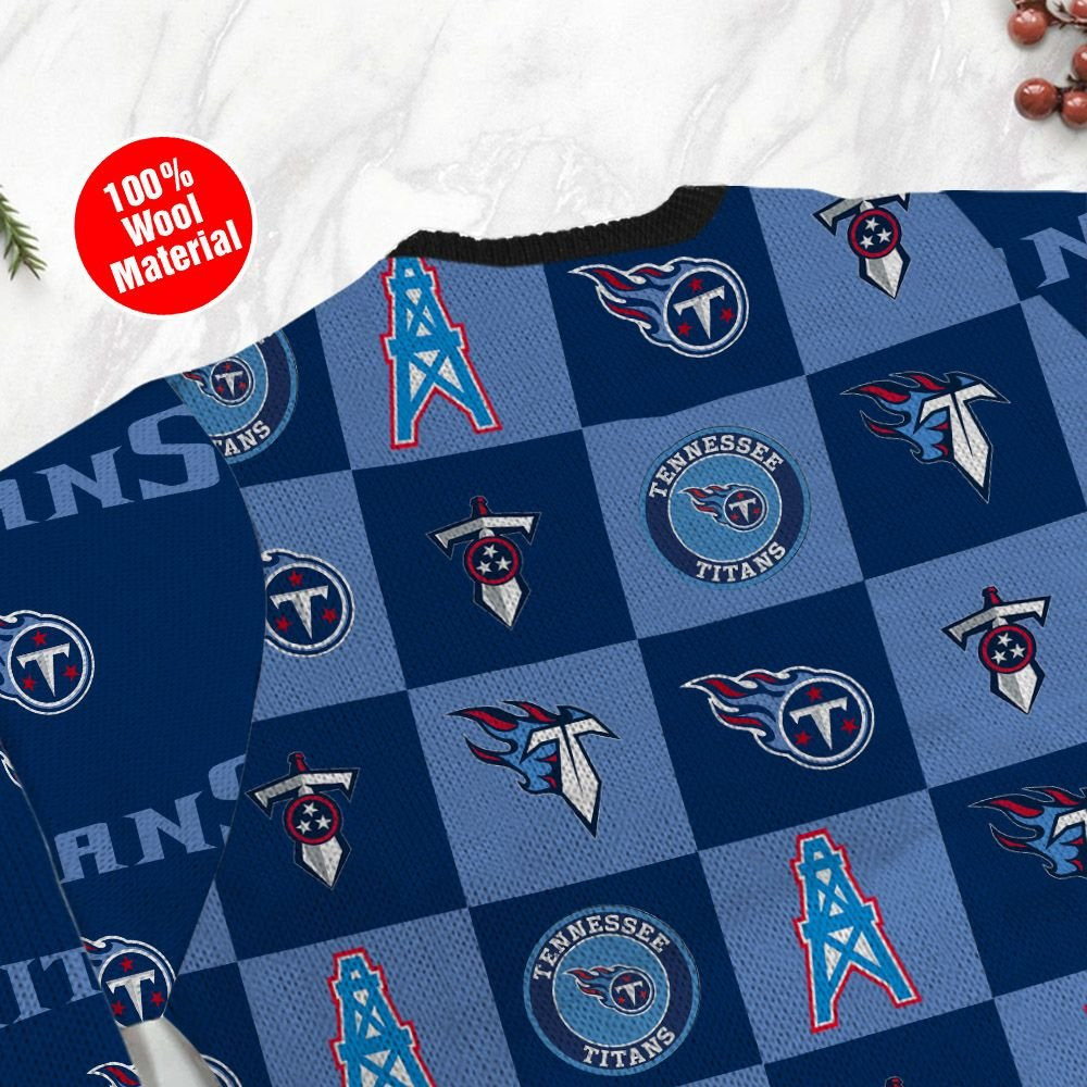 Tennessee Titans Logo Checkered Flannel Ugly Christmas Sweater Adult 3D Funny Matching for family - Image 5