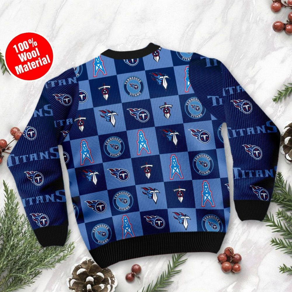 Tennessee Titans Logo Checkered Flannel Ugly Christmas Sweater Adult 3D Funny Matching for family - Image 3