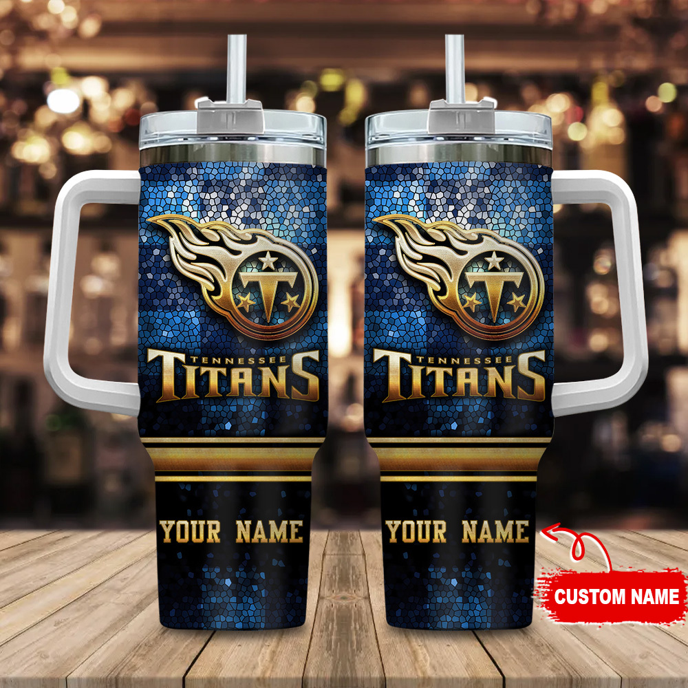 Tennessee Titans NFL Glitter Golden Logo Custom Stanley Cup 40 oz 30 oz Tumbler With HandleTVC2301113