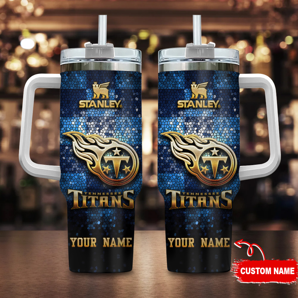 Tennessee Titans NFL Glitter Golden Logo Custom Stanley Cup 40 oz 30 oz Tumbler With HandleTVC2301118