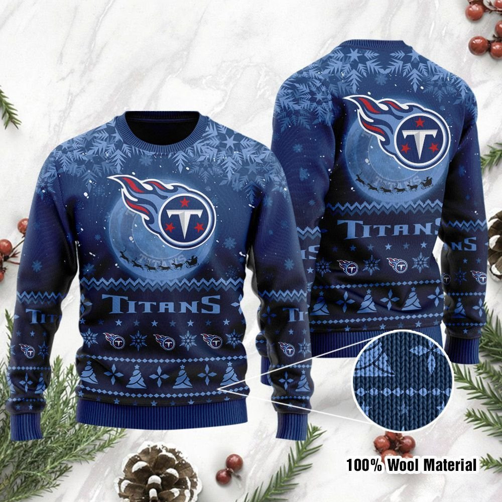 Tennessee Titans Santa Claus In The Moon Ugly Christmas Sweater Adult 3D Funny Matching for family