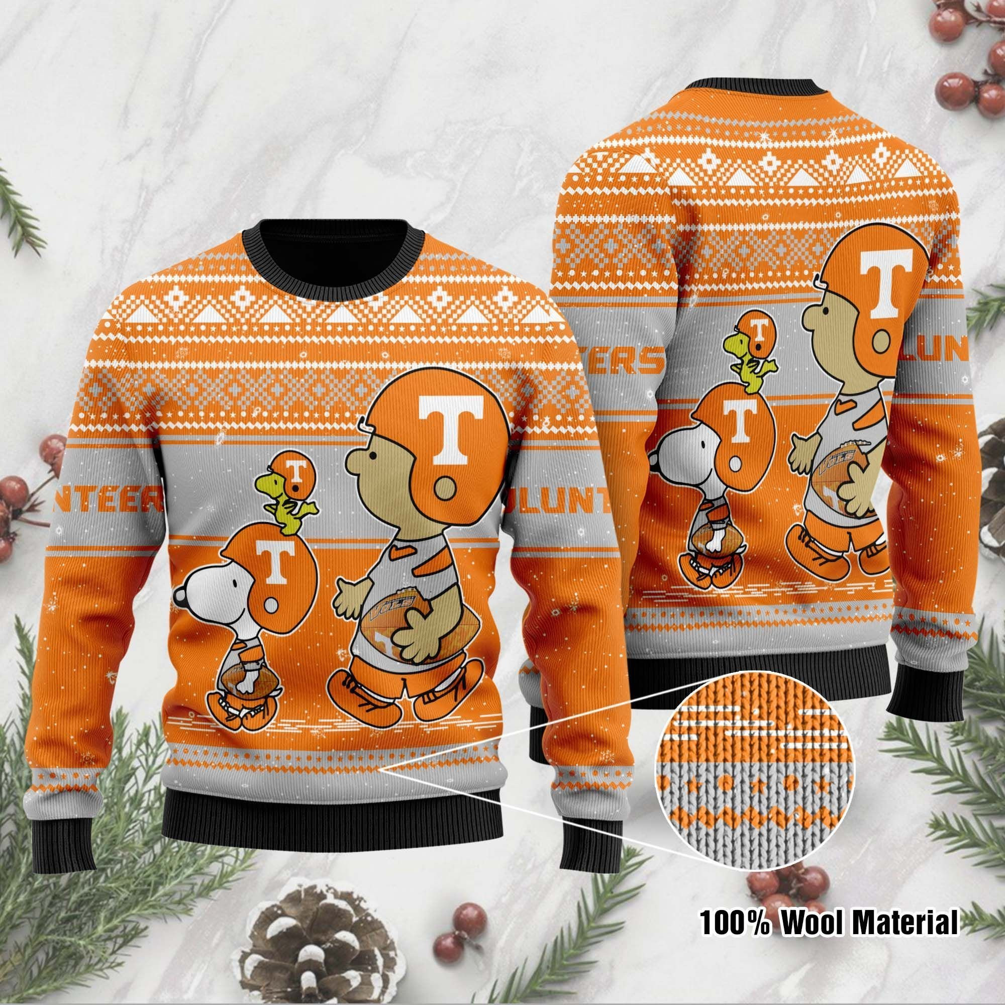 Tennessee Volunteers Charlie Brown Snoopy Wear Football Jersey Ugly Christmas Sweater Adult 3D Funny Matching for family