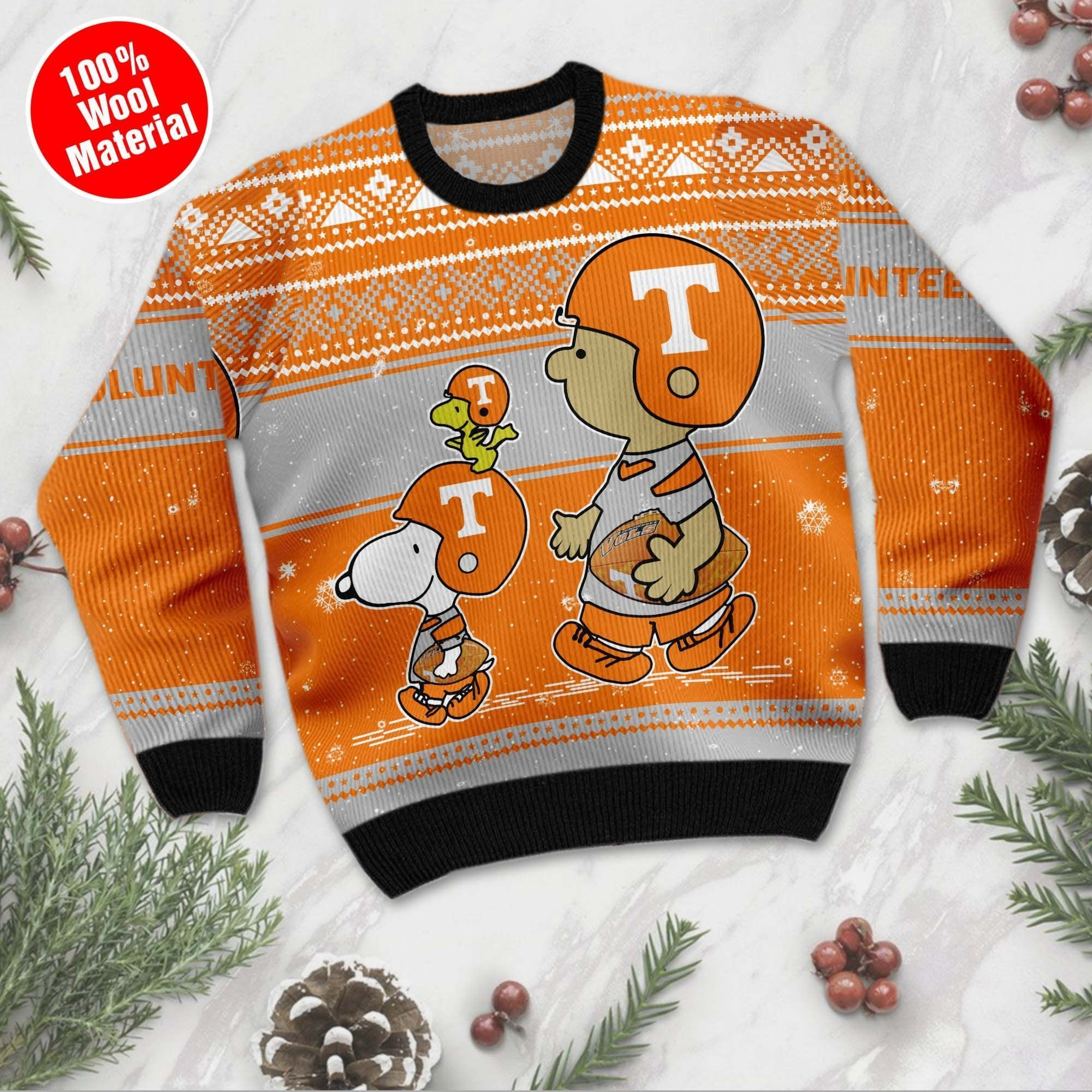 Tennessee Volunteers Charlie Brown Snoopy Wear Football Jersey Ugly Christmas Sweater Adult 3D Funny Matching for family - Image 2