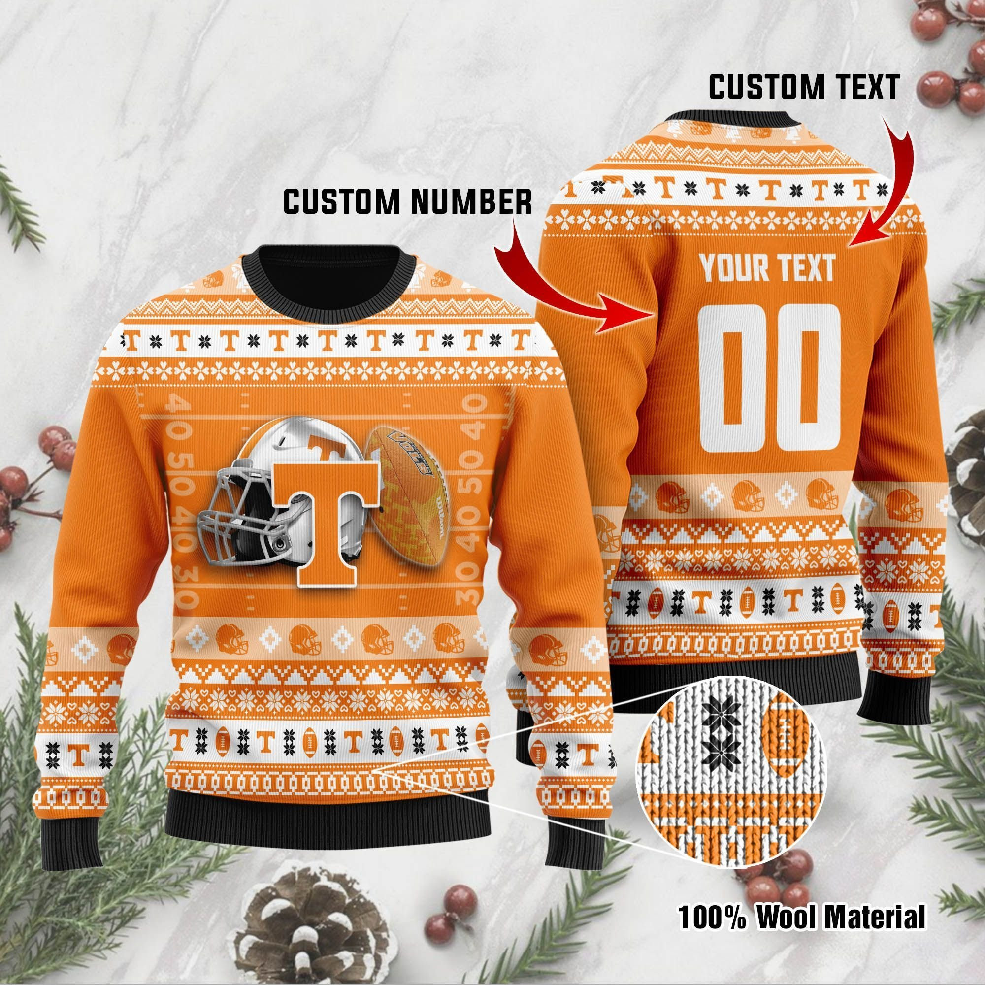 Tennessee Volunteers Custom Name & Number Personalized Ugly Christmas Sweater Adult 3D Funny Matching for family