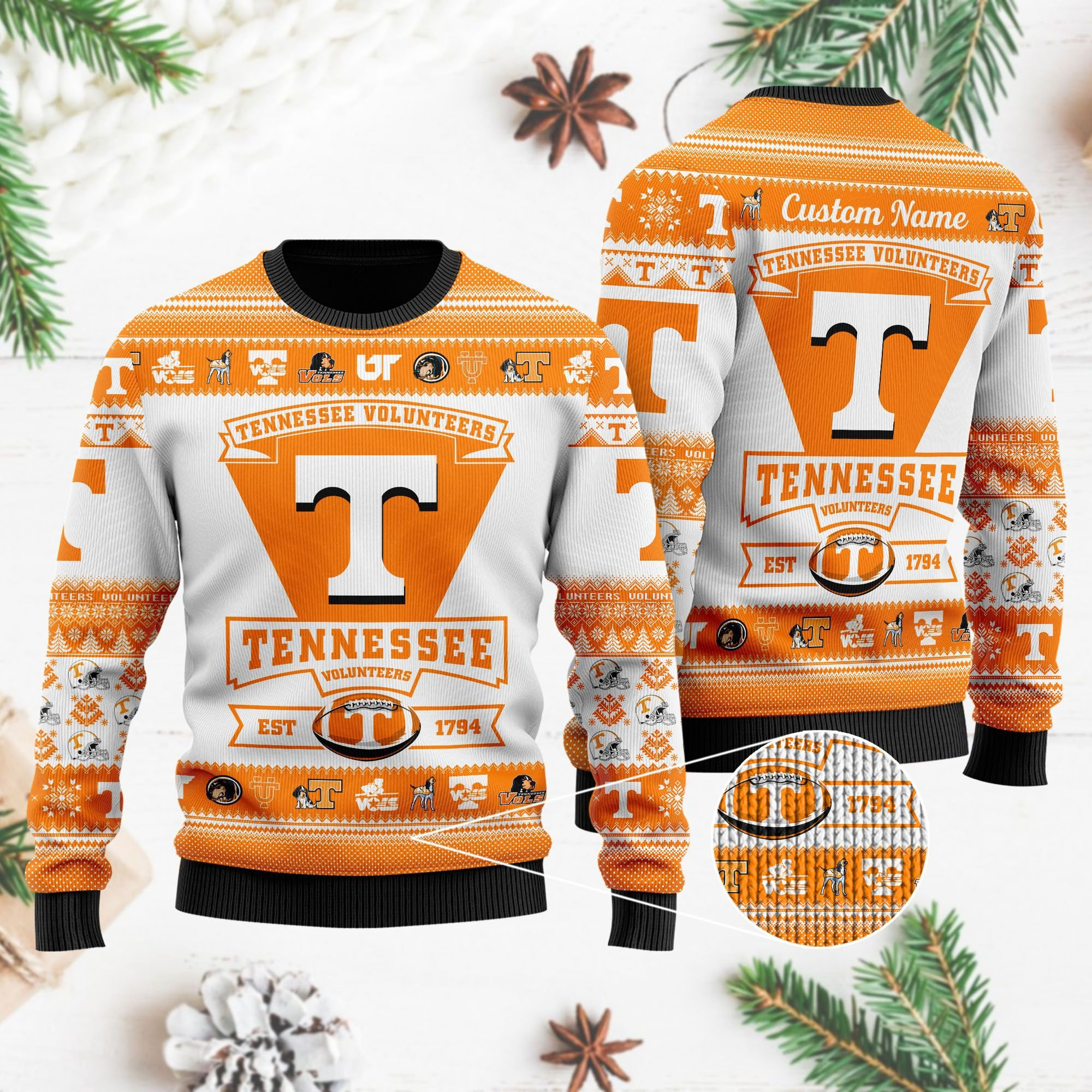 Tennessee Volunteers Football Team Logo Personalized Ugly Christmas Sweater Adult 3D Funny Matching for family