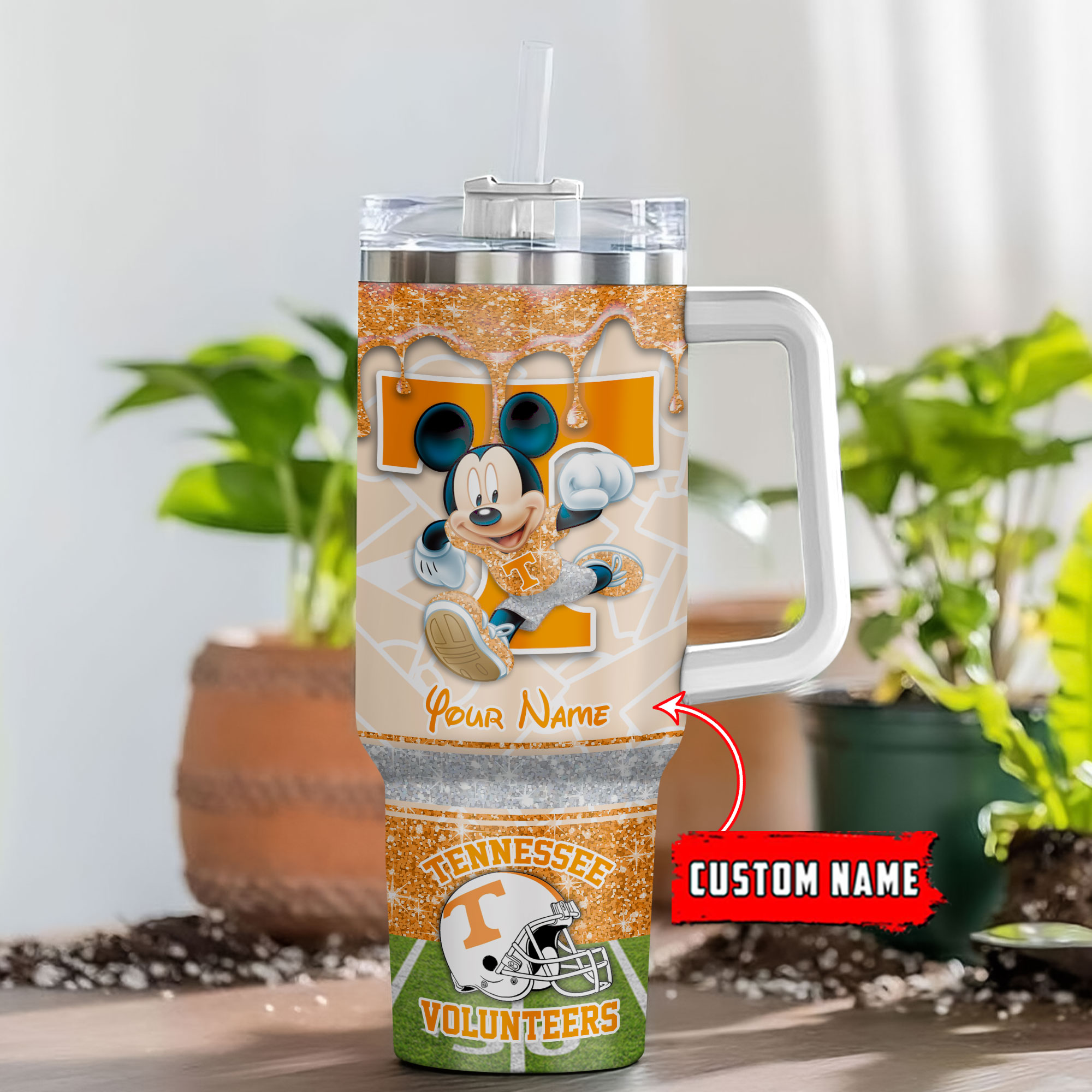 Tennessee Volunteers NCAA Mickey Mouse Glitter Custom Stanley Cup 40 oz 30 oz Tumbler With HandleTVC230125