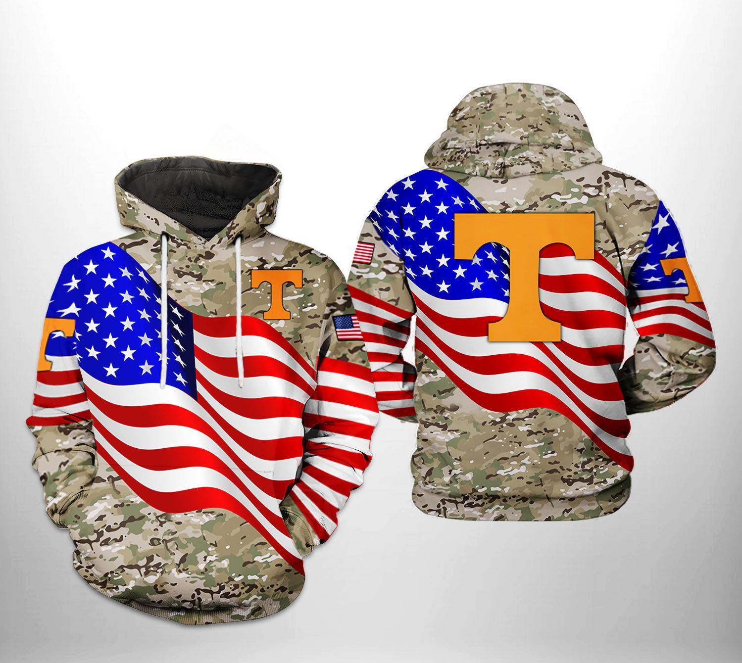 Tennessee Volunteers NCAA US Flag Camo Veteran 3D All Over Print Hoodie, Zip Hoodie