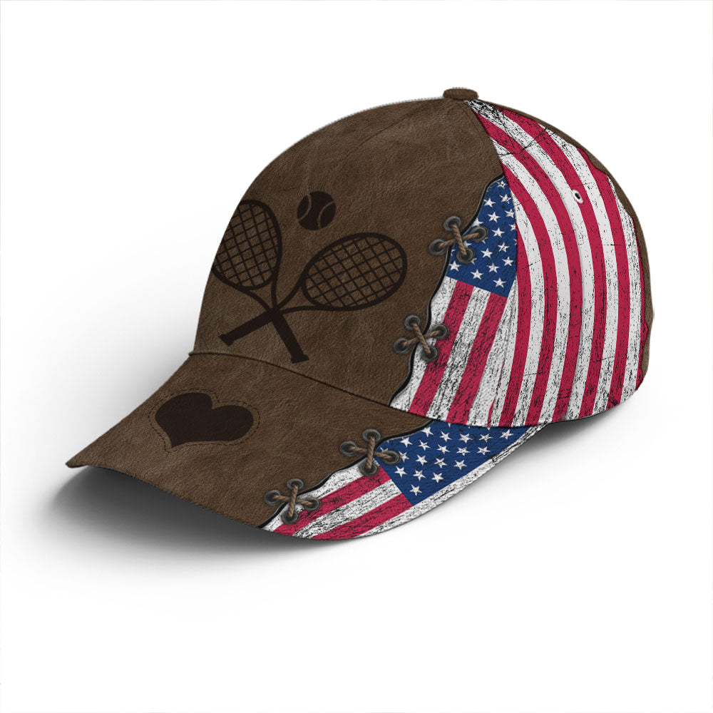 Tennis American Flag Leather Style Baseball Cap Trucker Hats Custom Hats Gifts For Men & Women