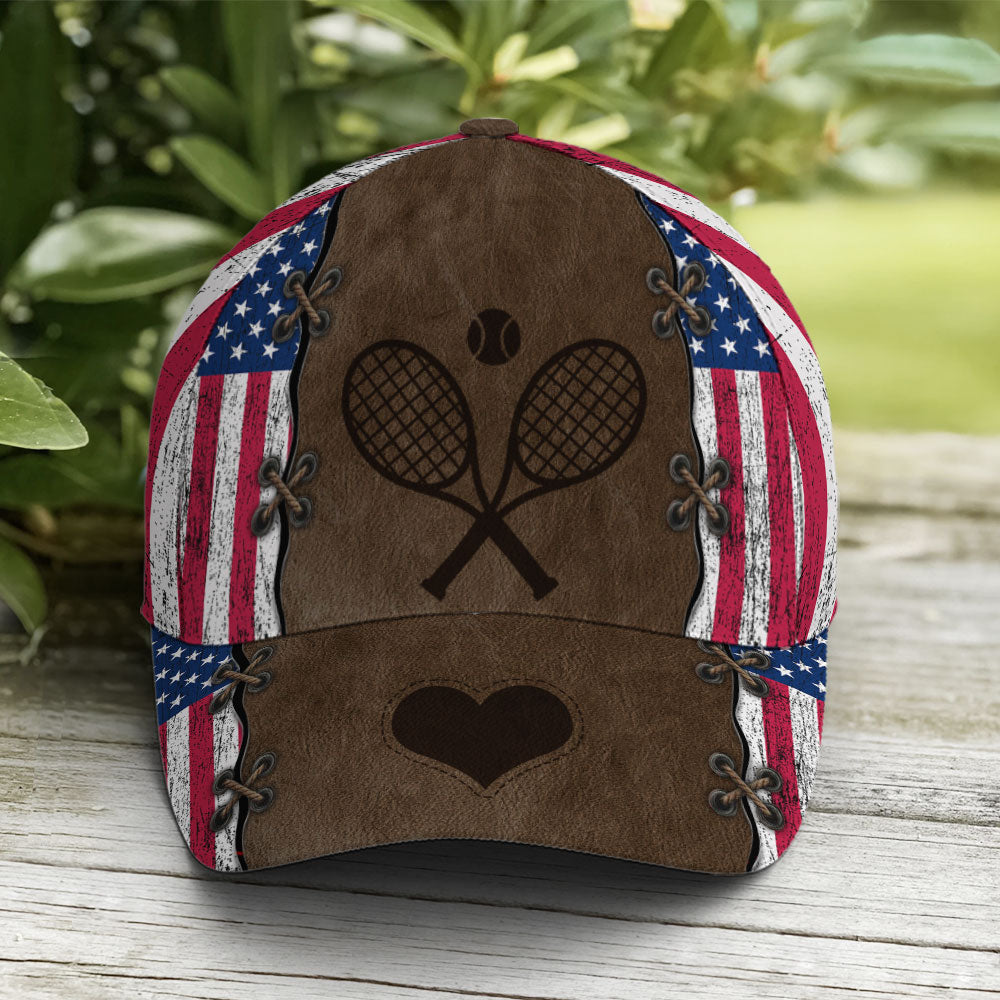 Tennis American Flag Leather Style Baseball Cap Trucker Hats Custom Hats Gifts For Men & Women