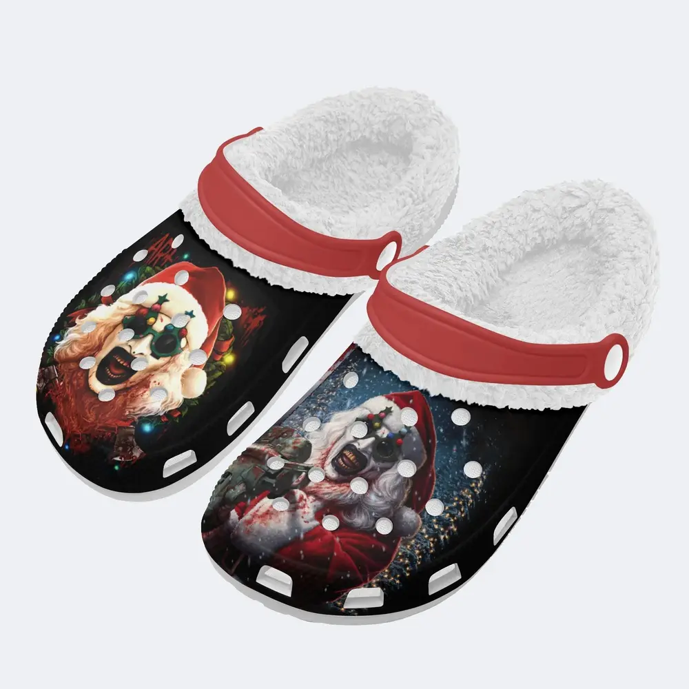 Terrifier 3 Horror Movie Christmas Crocs Crocband Fleece Lined Clogs Shoes Comfortable For Men Women and Kids In Winter