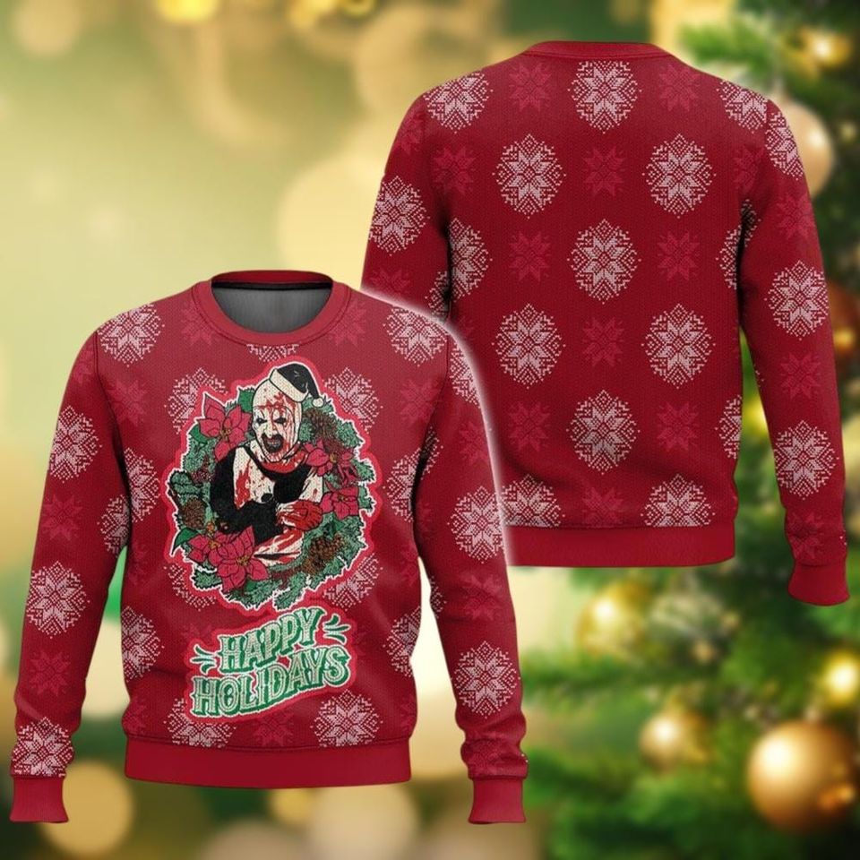 Terrifier Christmas Ugly Sweater, Horror Movie Xmas Sweater, The Art Clown Holiday Sweater