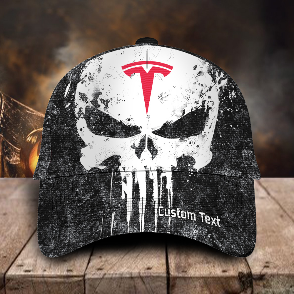 Tesla Motors Skull Graffiti Contrast Color Custom Name 3D Classic Cap For Men Women Driver Trucker Trucker Hats Custom Hats Gifts For Men & Women