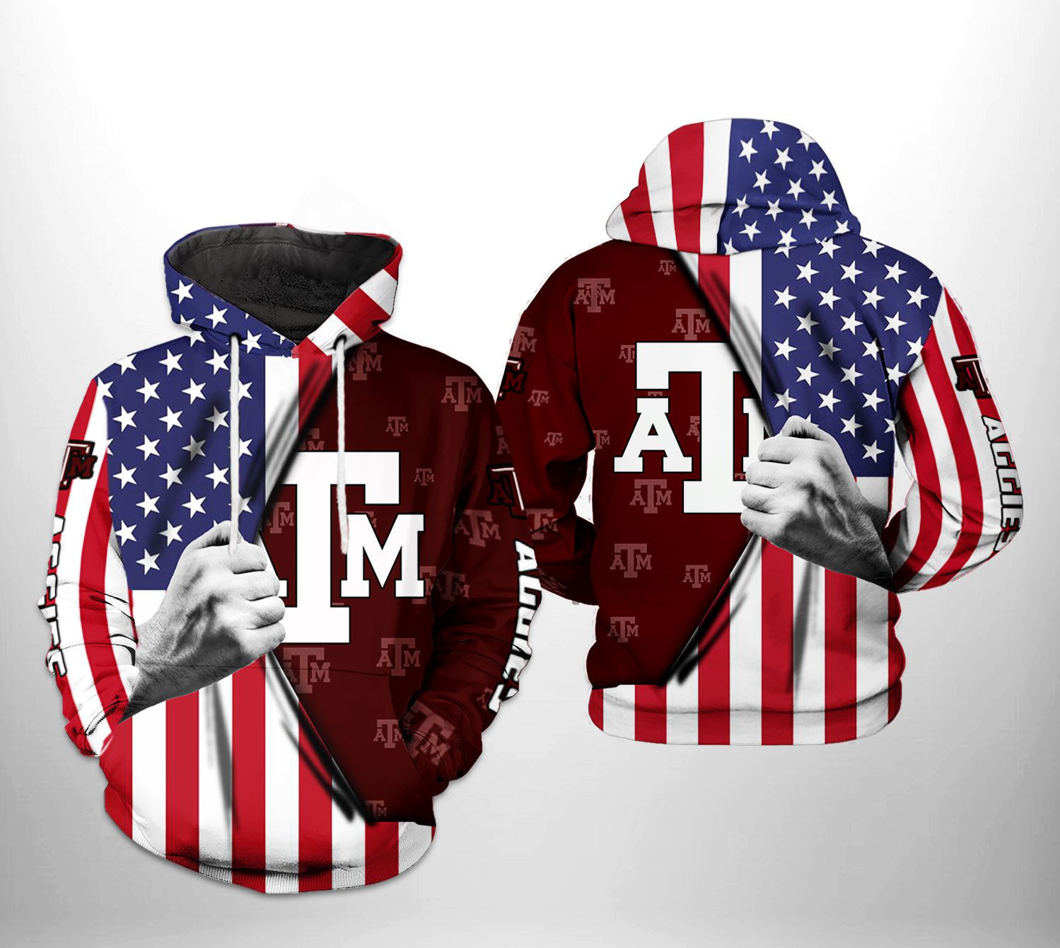 Texas A&M Aggies NCAA US Flag 3D All Over Print Hoodie, Zip Hoodie