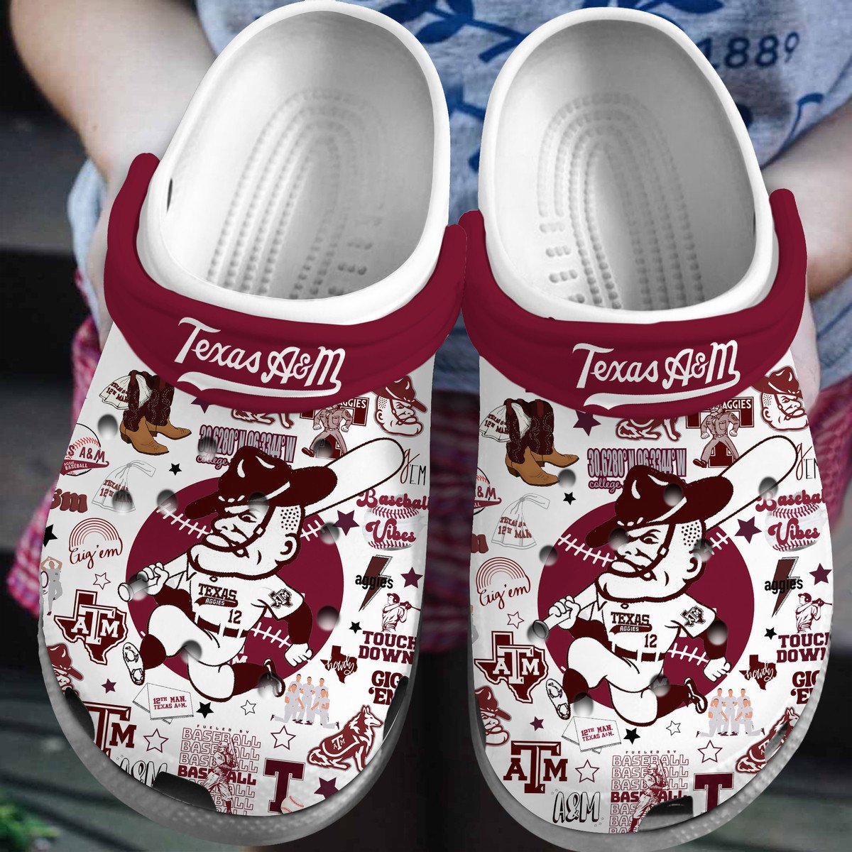 Texas A&M Aggies Basketball NCAA Sport Crocs Crocband Clogs Shoes Comfortable For Men Women and Kids